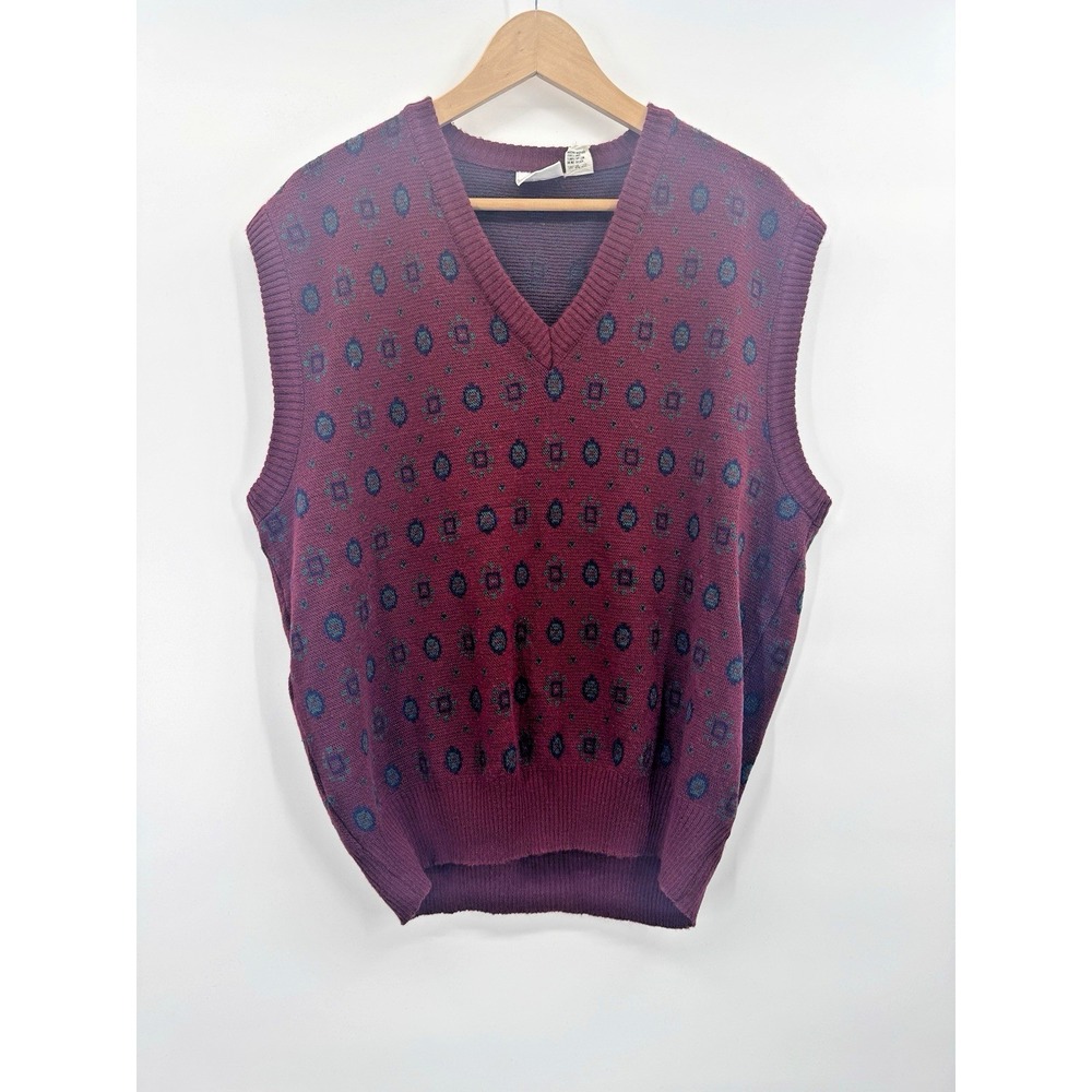 VTG 90s Y2K Giorgio di Firenze Sweater Vest XL Maroon Geometric Italy Retro Knit